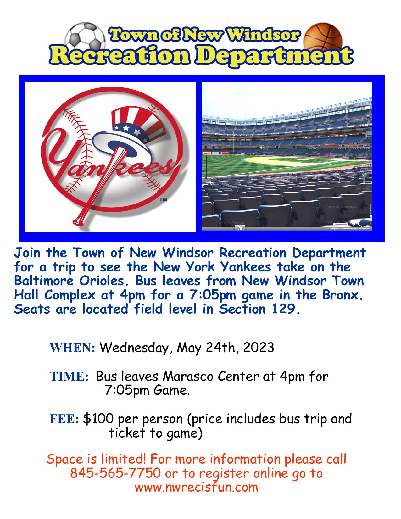 Click to Register for Yankees Trip